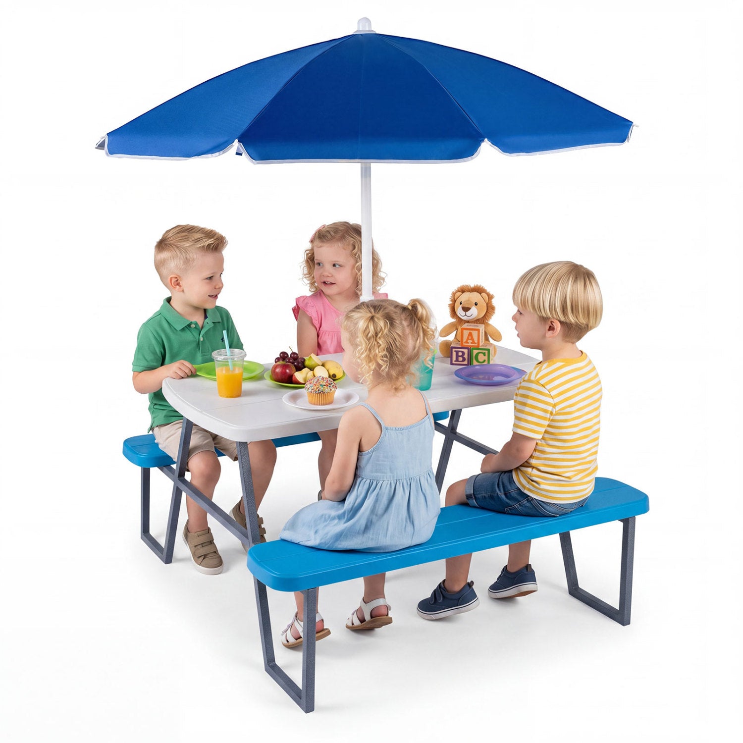Kids Picnic Table with Benches, Blue Kids Table & Chair Sets at Gallery Canada