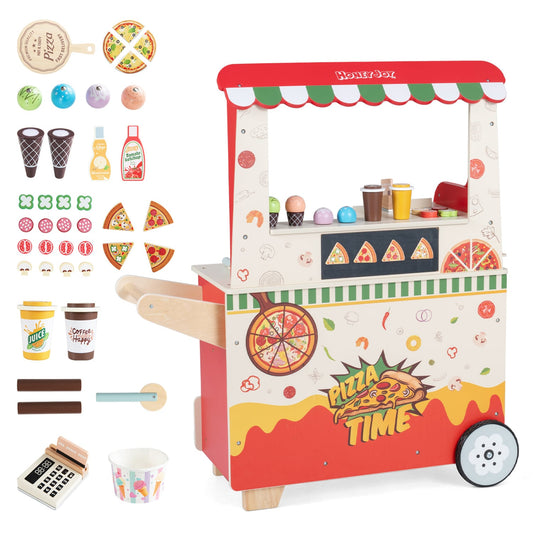 Kids Wooden Pizza Truck Play Cart with Oven, Red Play Kitchen Sets Red at Gallery Canada