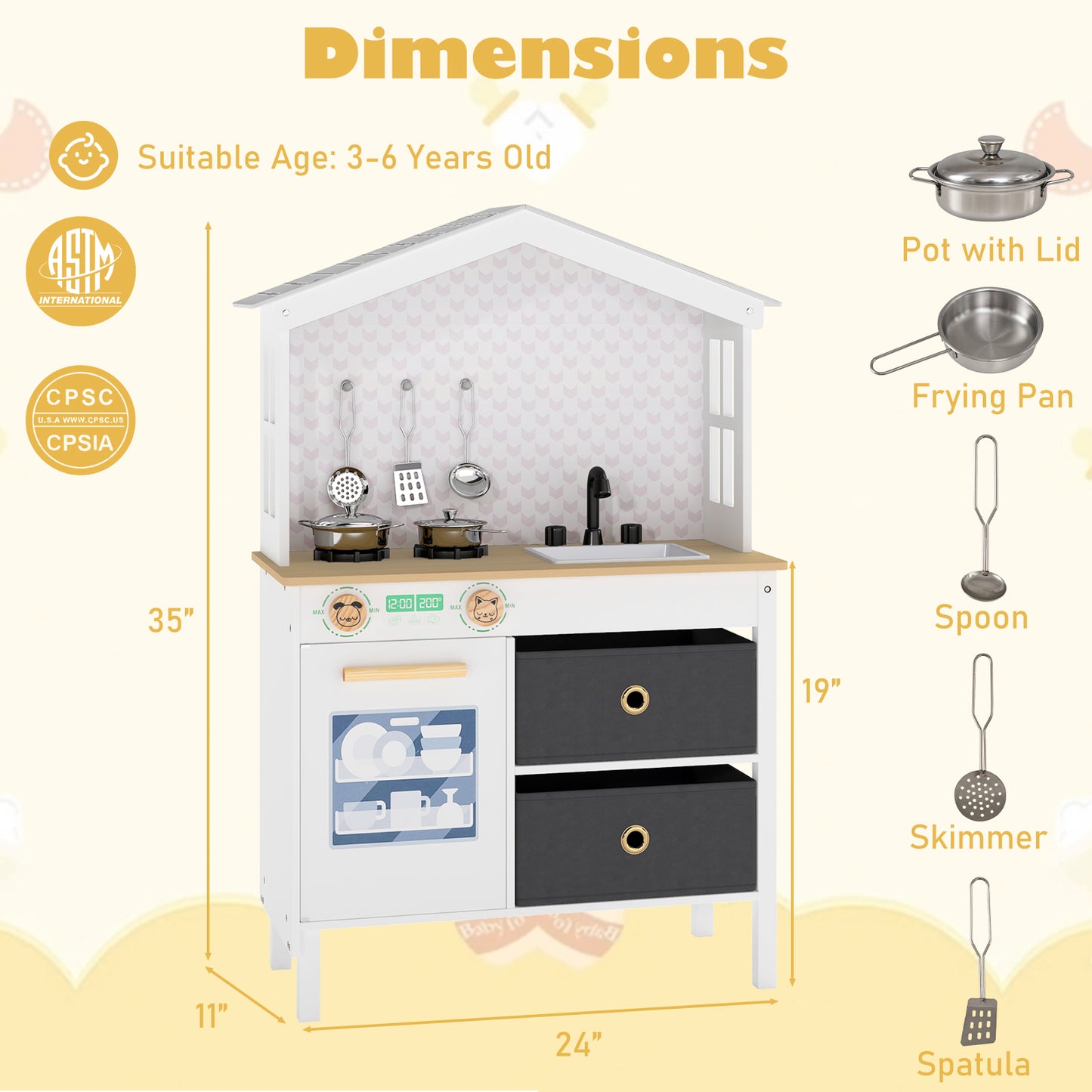 Kids Play Kitchen Playset, 2 Stoves, Rotation Knobs, White Play Kitchen Sets at Gallery Canada