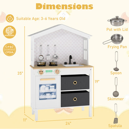 Kids Play Kitchen Playset, 2 Stoves, Rotation Knobs, White Play Kitchen Sets at Gallery Canada