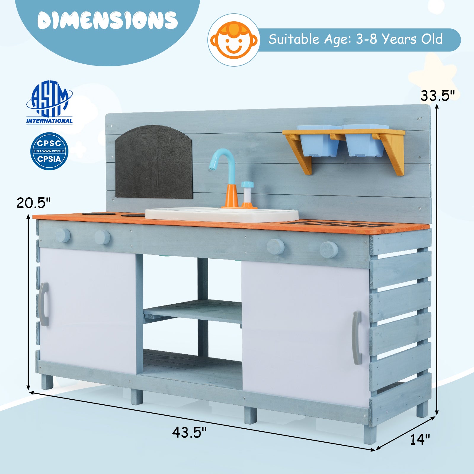 Kids Play Kitchen Set, For Ages 3-8, Blue Play Kitchen Sets at Gallery Canada