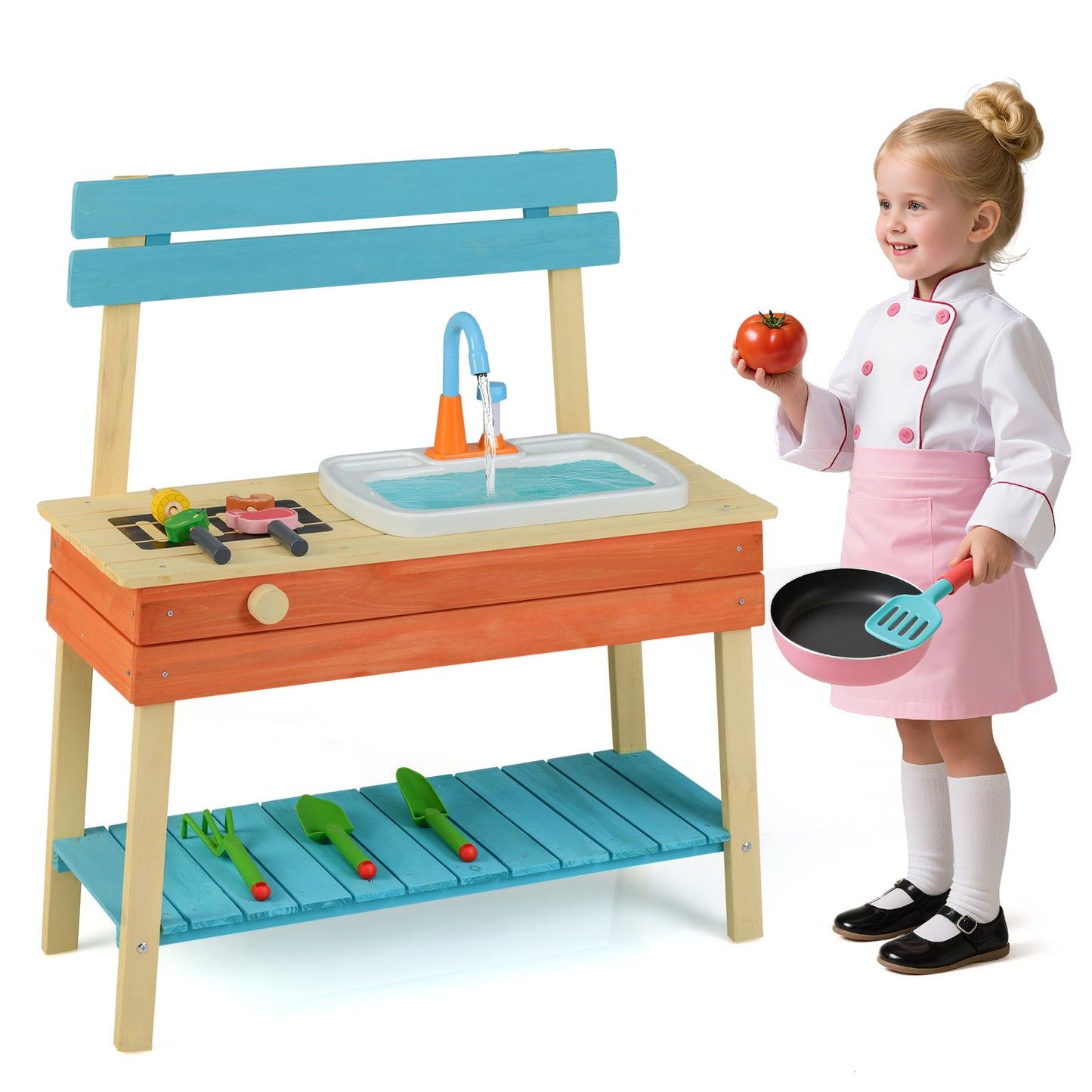 Kids Wooden Play Kitchen Set, Chef Pretend Mud Kitchen, Multicolor Play Kitchen Sets at Gallery Canada