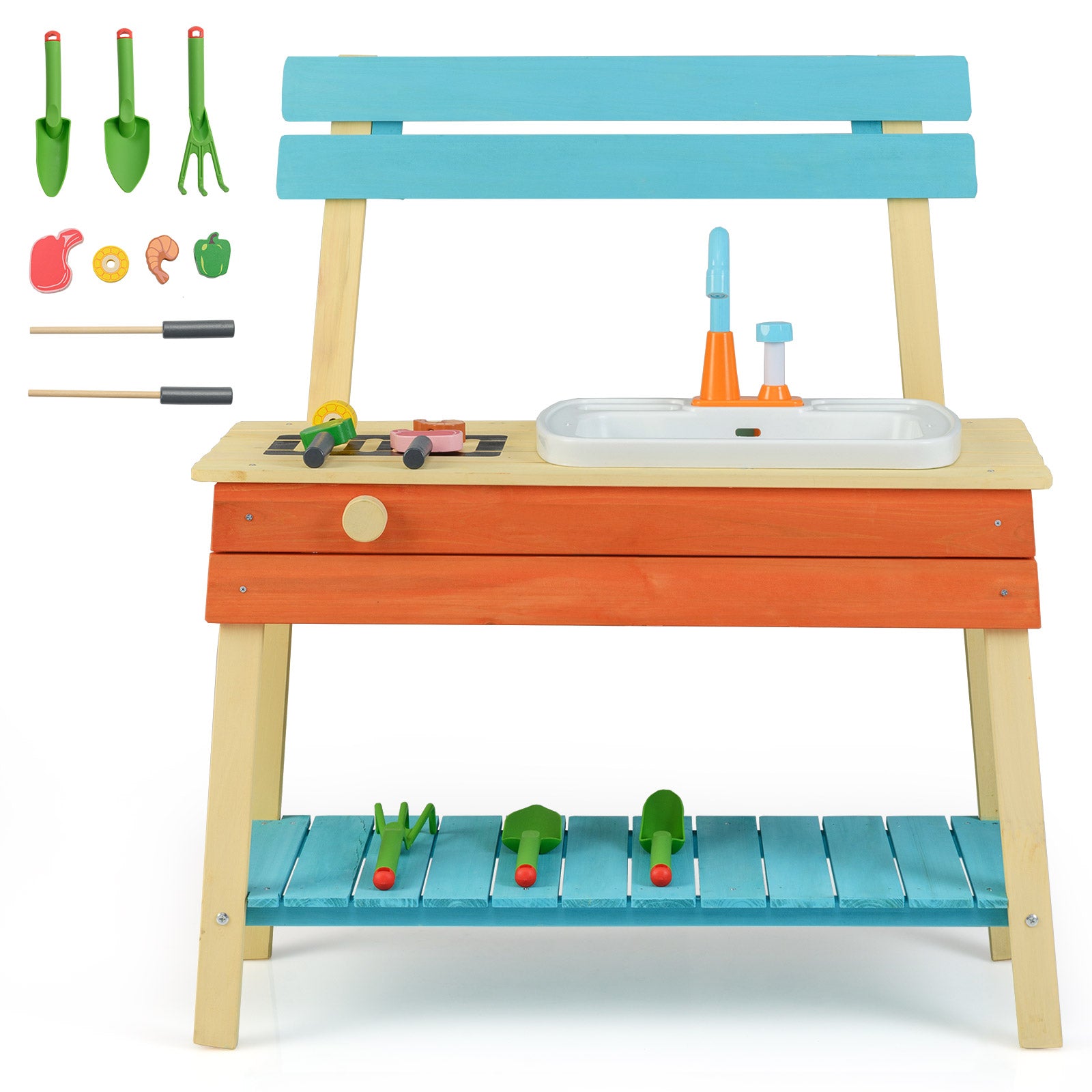 Kids Wooden Play Kitchen Set, Chef Pretend Mud Kitchen, Multicolor Play Kitchen Sets at Gallery Canada