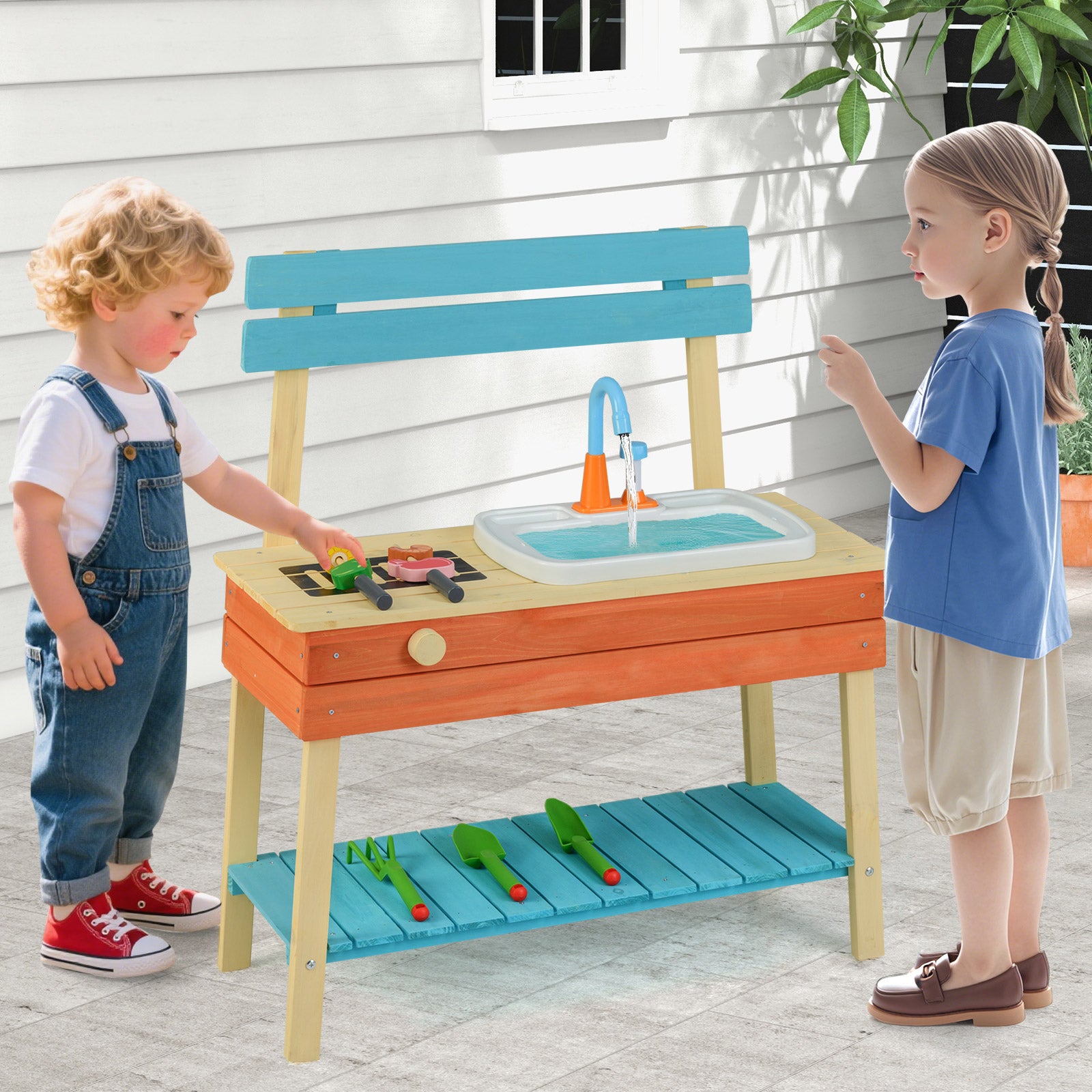 Kids Wooden Play Kitchen Set, Chef Pretend Mud Kitchen, Multicolor Play Kitchen Sets at Gallery Canada