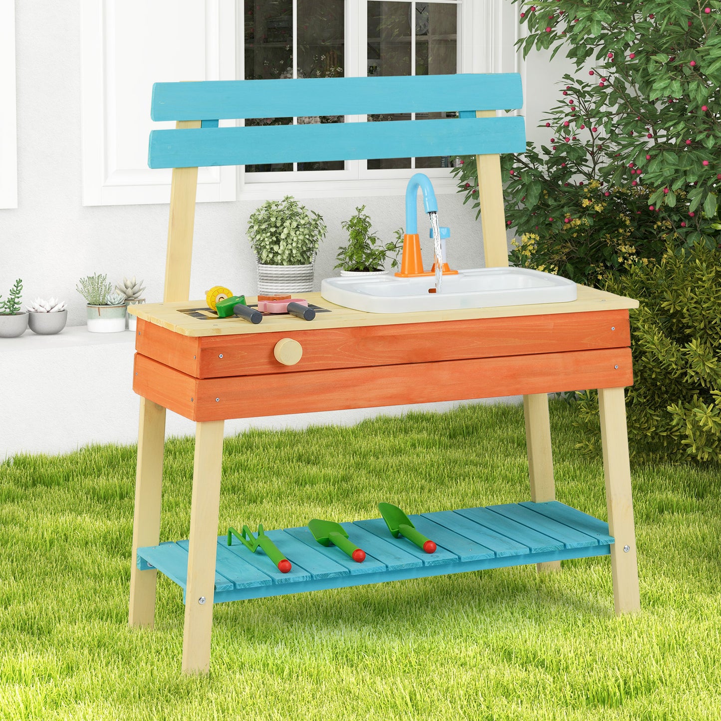 Kids Wooden Play Kitchen Set, Chef Pretend Mud Kitchen, Multicolor Play Kitchen Sets at Gallery Canada