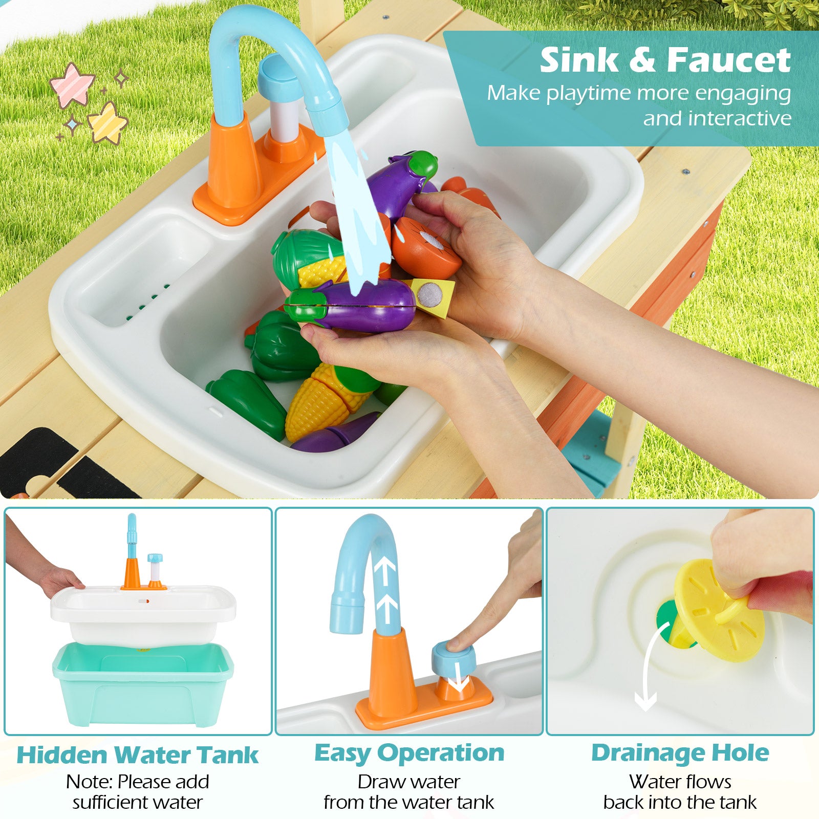 Kids Wooden Play Kitchen Set, Chef Pretend Mud Kitchen, Multicolor Play Kitchen Sets at Gallery Canada