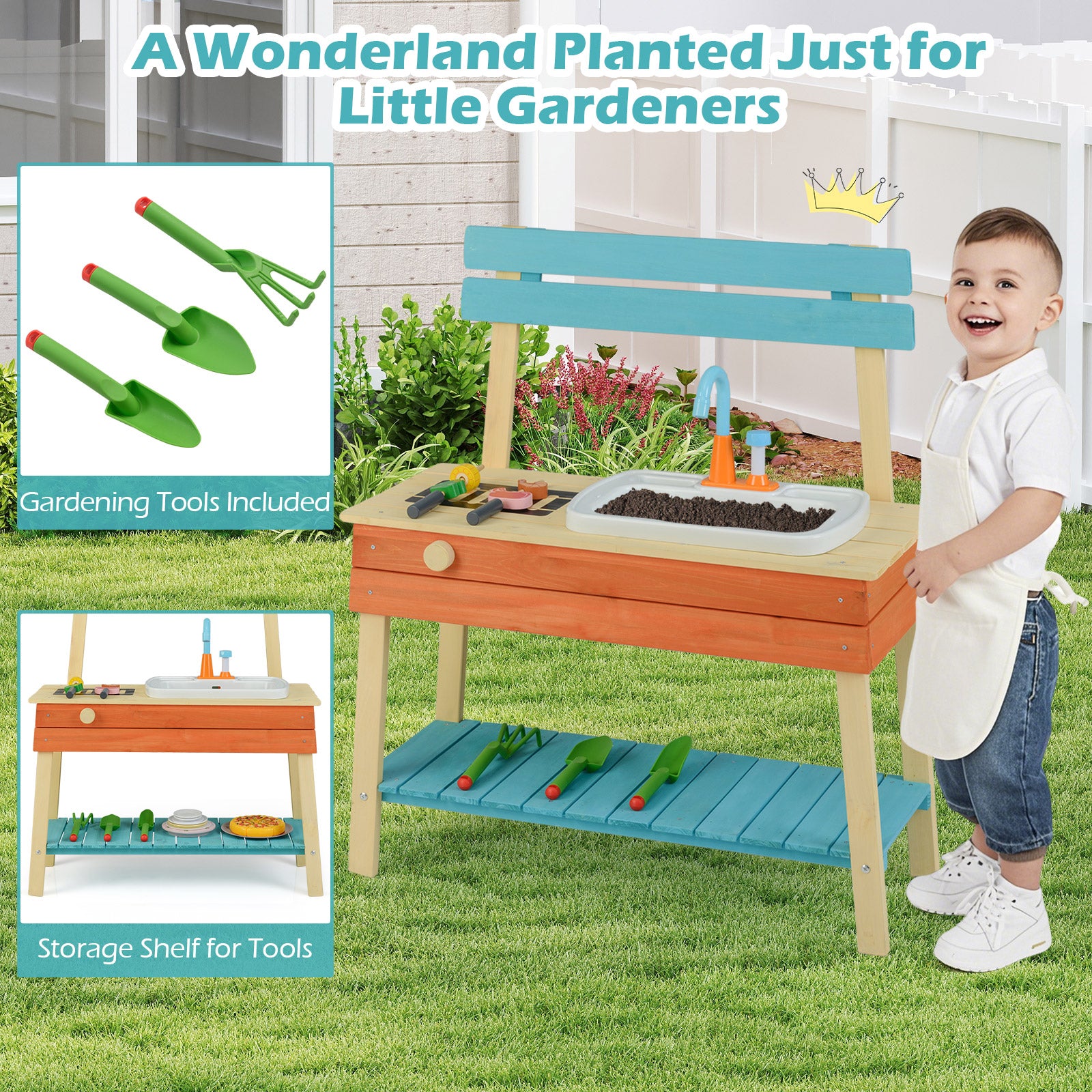 Kids Wooden Play Kitchen Set, Chef Pretend Mud Kitchen, Multicolor Play Kitchen Sets at Gallery Canada