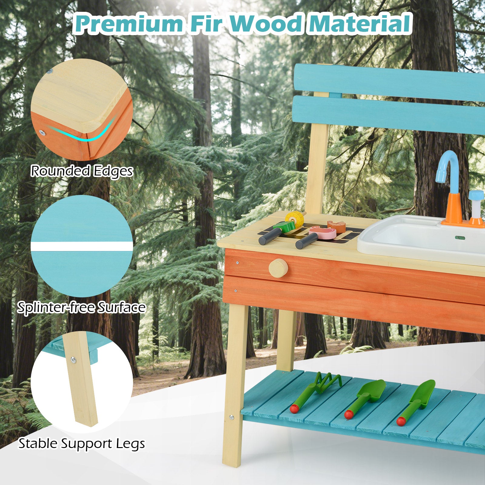 Kids Wooden Play Kitchen Set, Chef Pretend Mud Kitchen, Multicolor Play Kitchen Sets at Gallery Canada