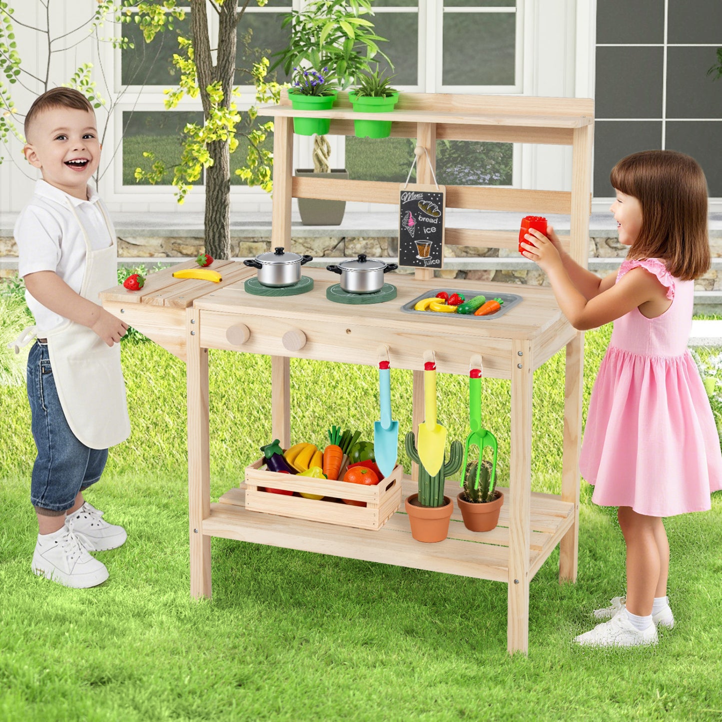 Wooden Kids Play Kitchen Set with Stoves, 3+, Natural Play Kitchen Sets at Gallery Canada