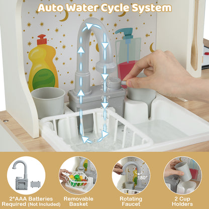 Kids Play Kitchen Wooden Corner Kitchen Playset with Working Faucet and Sink, Beige Play Kitchen Sets at Gallery Canada