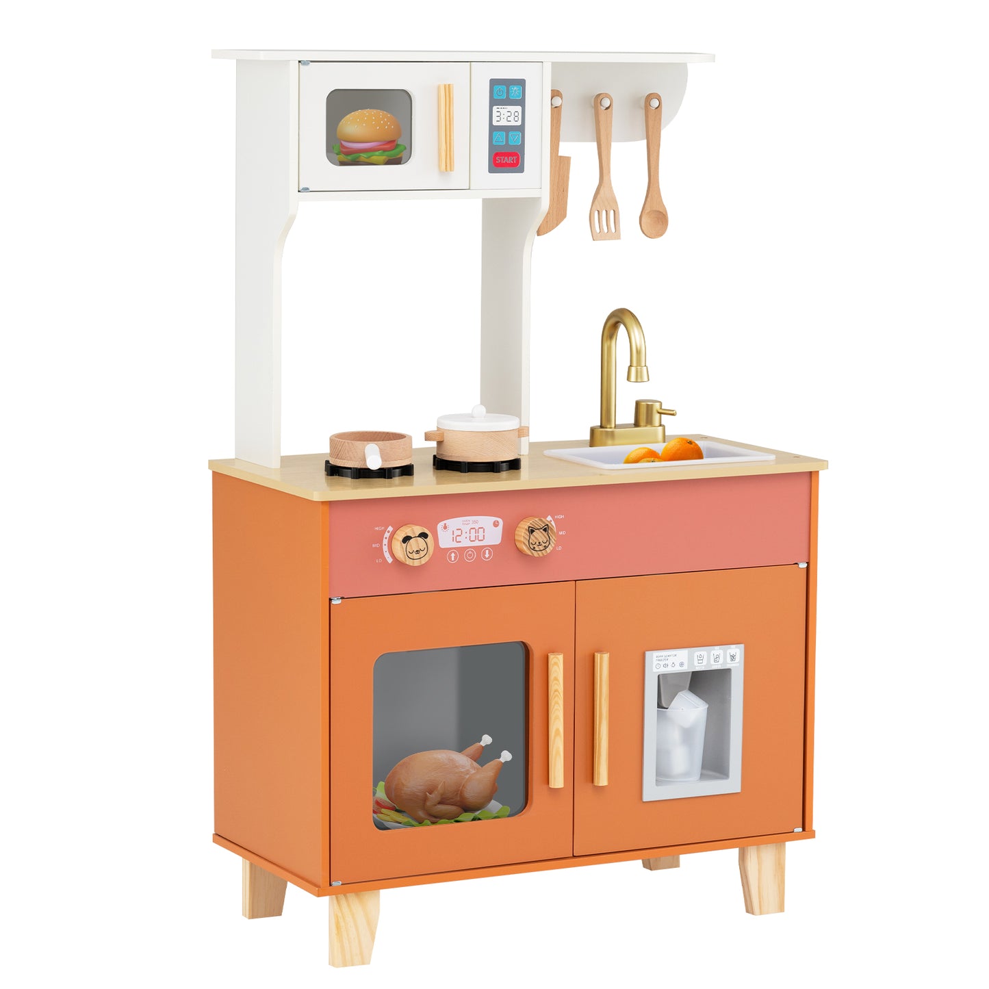 Kids Play Kitchen with Microwave and Rotation Knobs for Girls Boys Aged 3-6, Orange Play Kitchen Sets at Gallery Canada