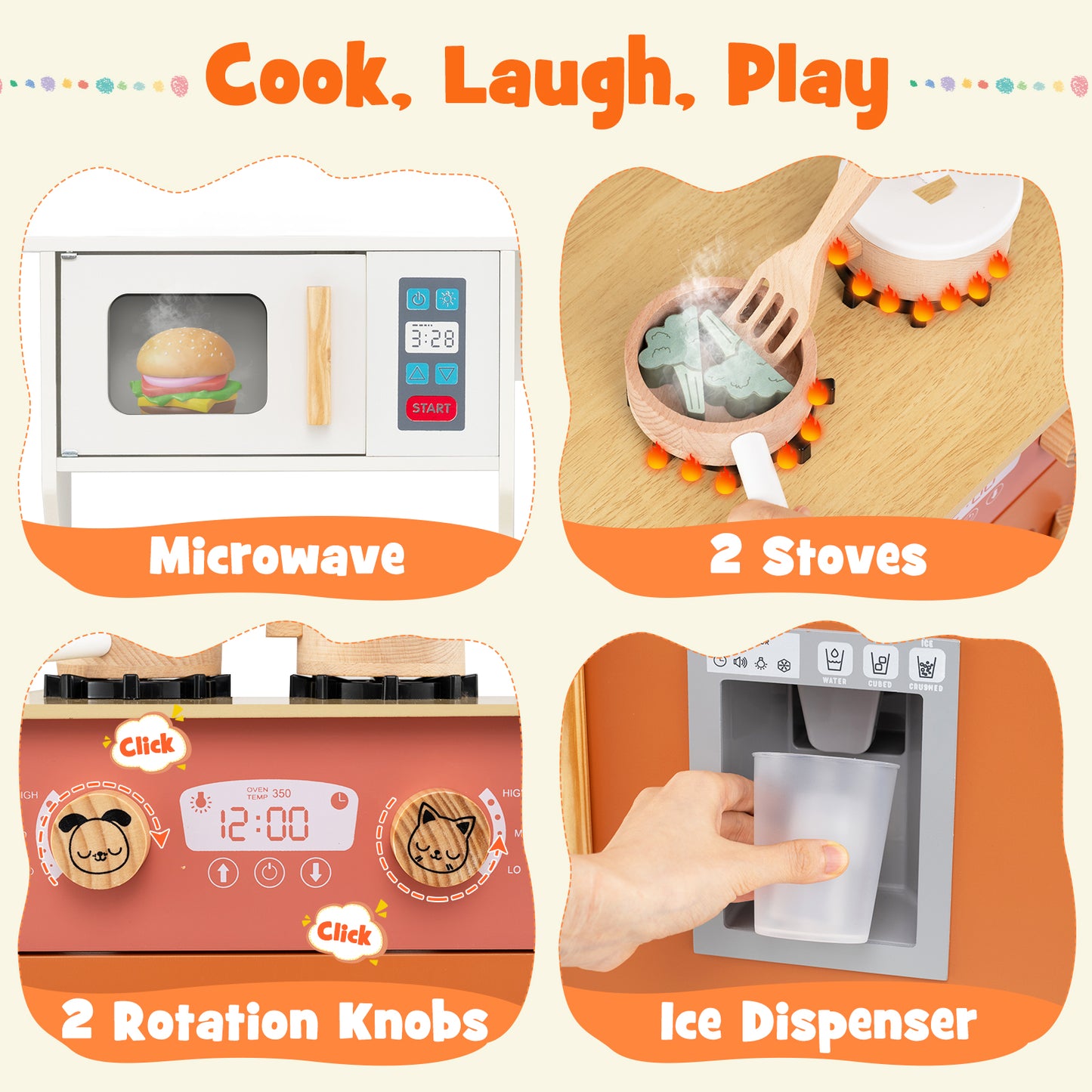 Kids Play Kitchen with Microwave and Rotation Knobs for Girls Boys Aged 3-6, Orange Play Kitchen Sets at Gallery Canada