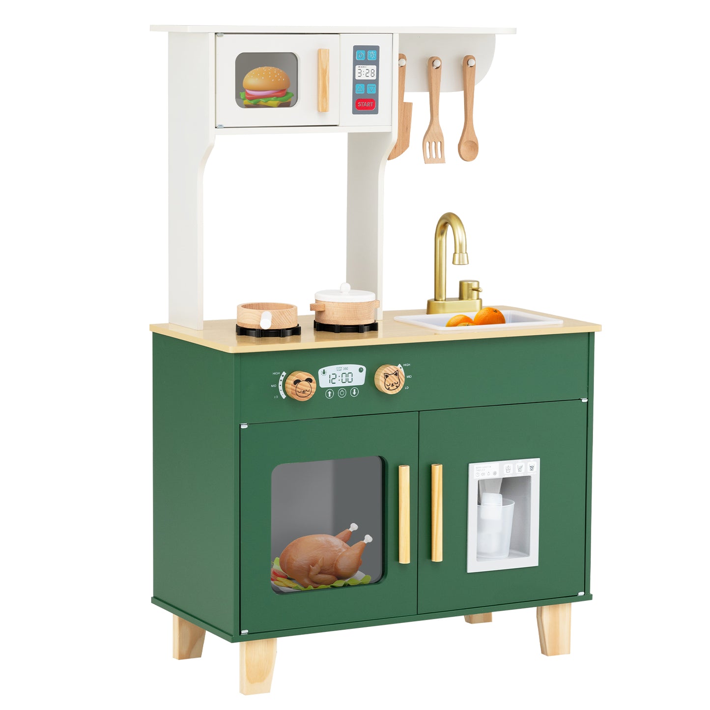 Kids Play Kitchen with Microwave and Rotation Knobs for Girls Boys Aged 3-6, Green Play Kitchen Sets Green at Gallery Canada