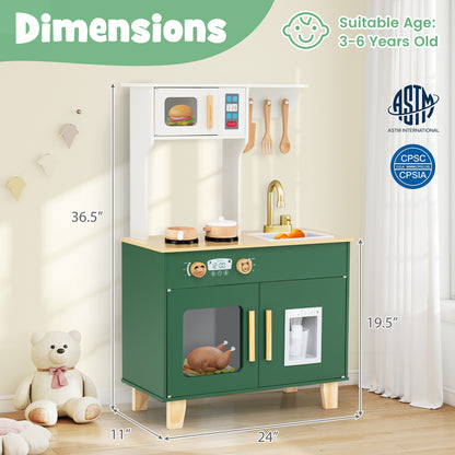 Kids Play Kitchen with Microwave and Rotation Knobs for Girls Boys Aged 3-6, Green Play Kitchen Sets at Gallery Canada