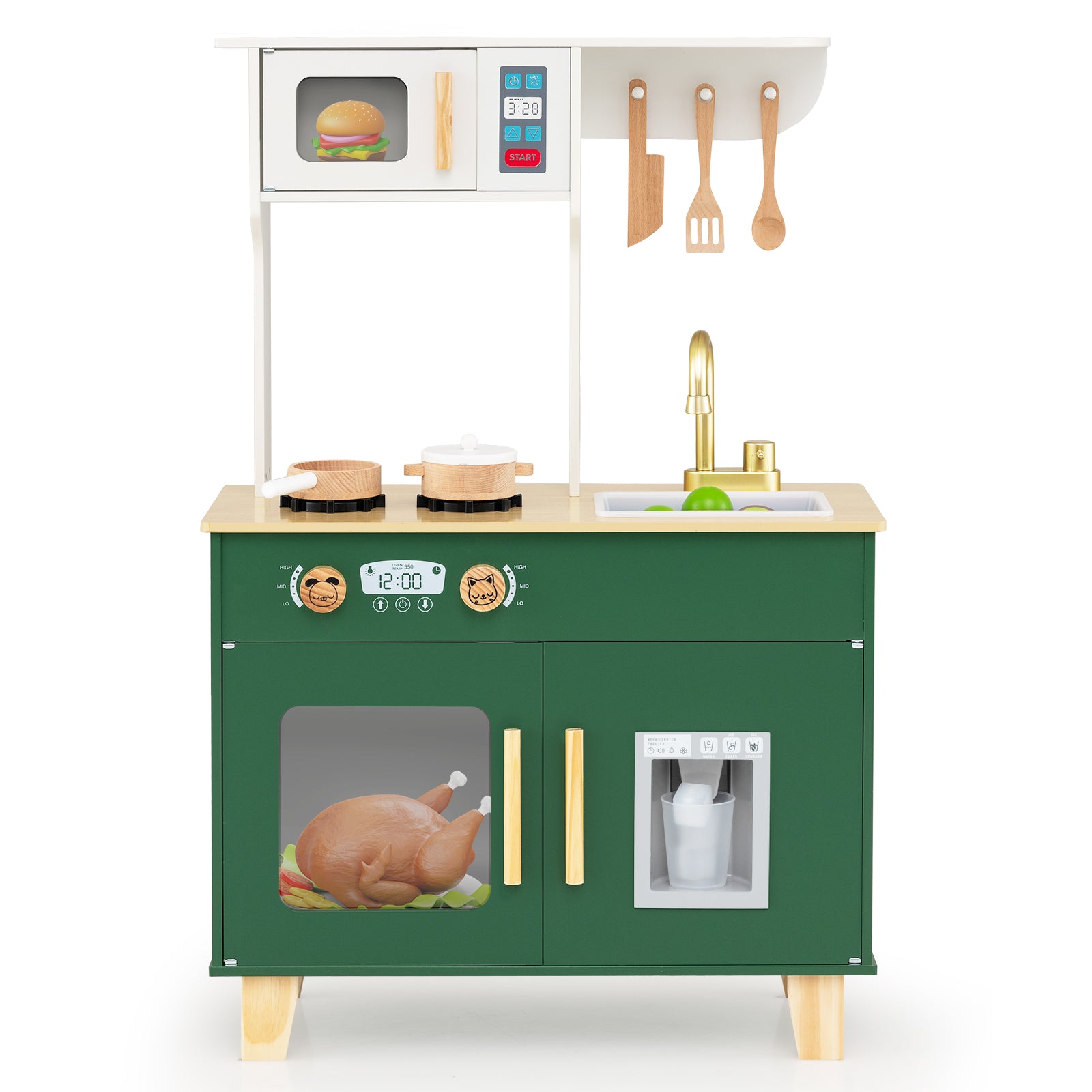 Kids Play Kitchen with Microwave and Rotation Knobs for Girls Boys Aged 3-6, Green Play Kitchen Sets at Gallery Canada