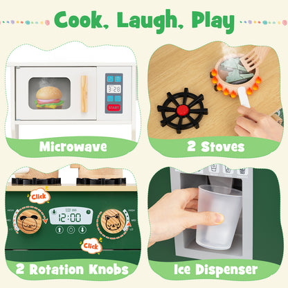 Kids Play Kitchen with Microwave and Rotation Knobs for Girls Boys Aged 3-6, Green Play Kitchen Sets at Gallery Canada
