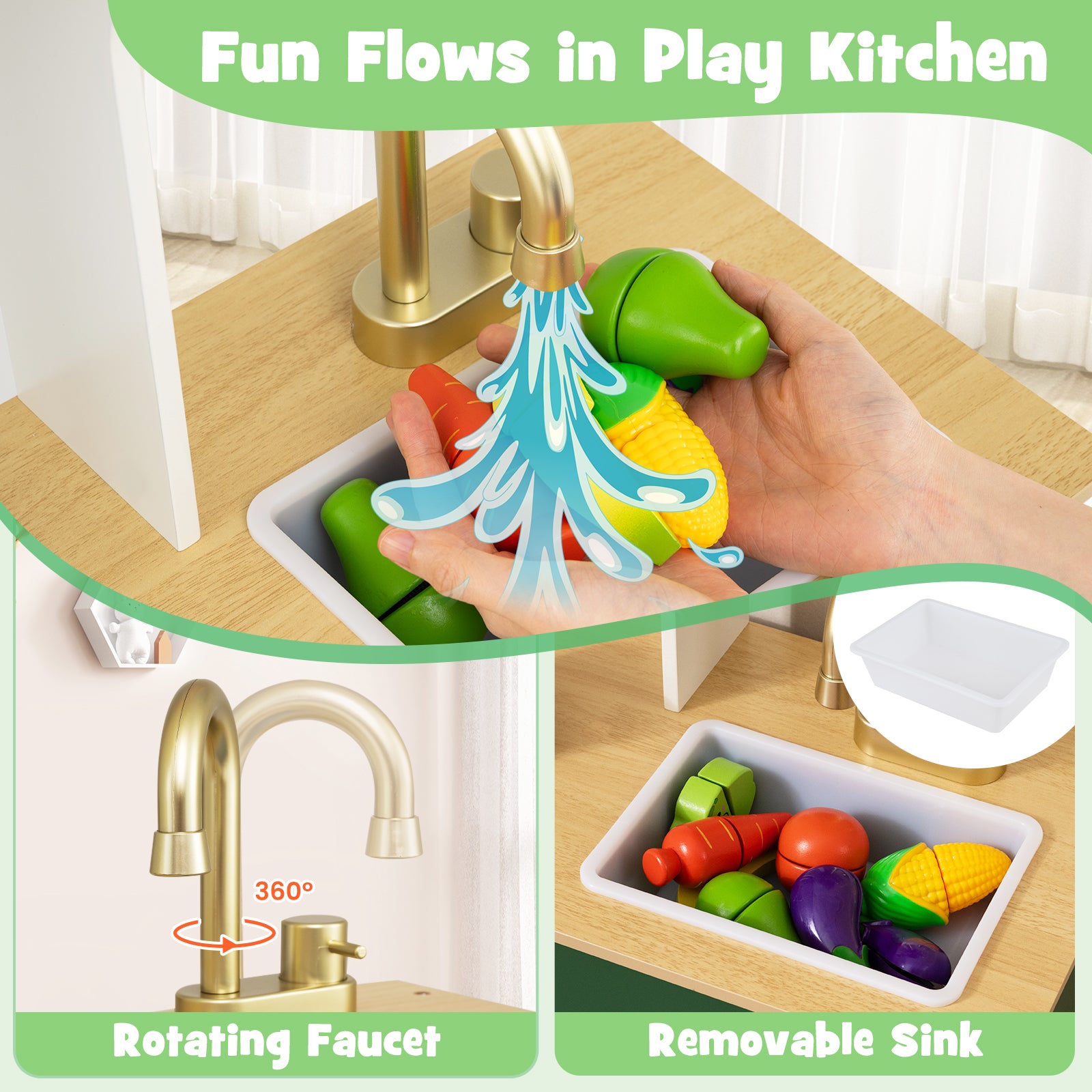 Kids Play Kitchen with Microwave and Rotation Knobs for Girls Boys Aged 3-6, Green Play Kitchen Sets at Gallery Canada
