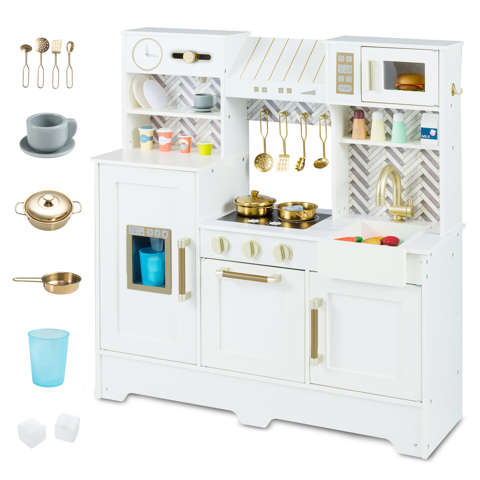 Kids Play Kitchen with Stoves and Faucet for Girls Boys Aged 3-6, White Play Kitchen Sets at Gallery Canada