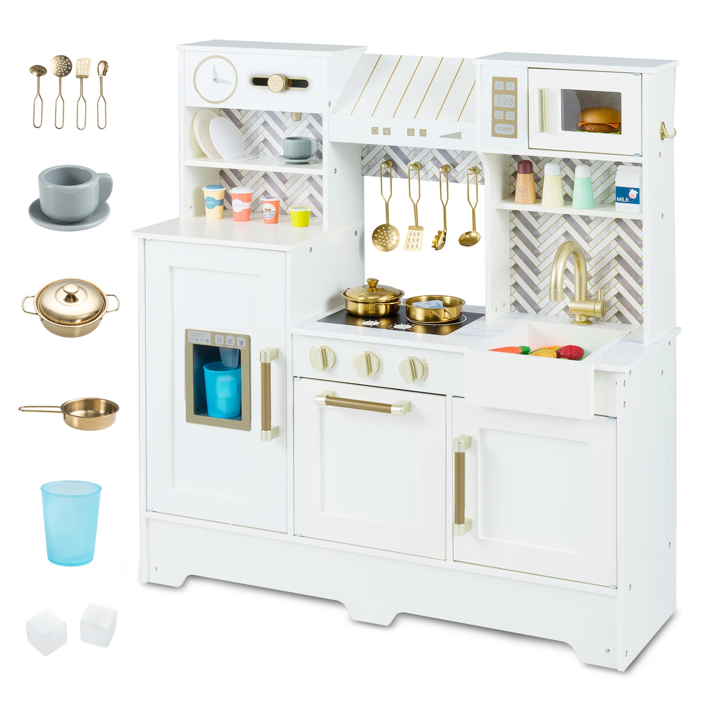 Kids Play Kitchen with Stoves and Faucet for Girls Boys Aged 3-6, White Play Kitchen Sets at Gallery Canada