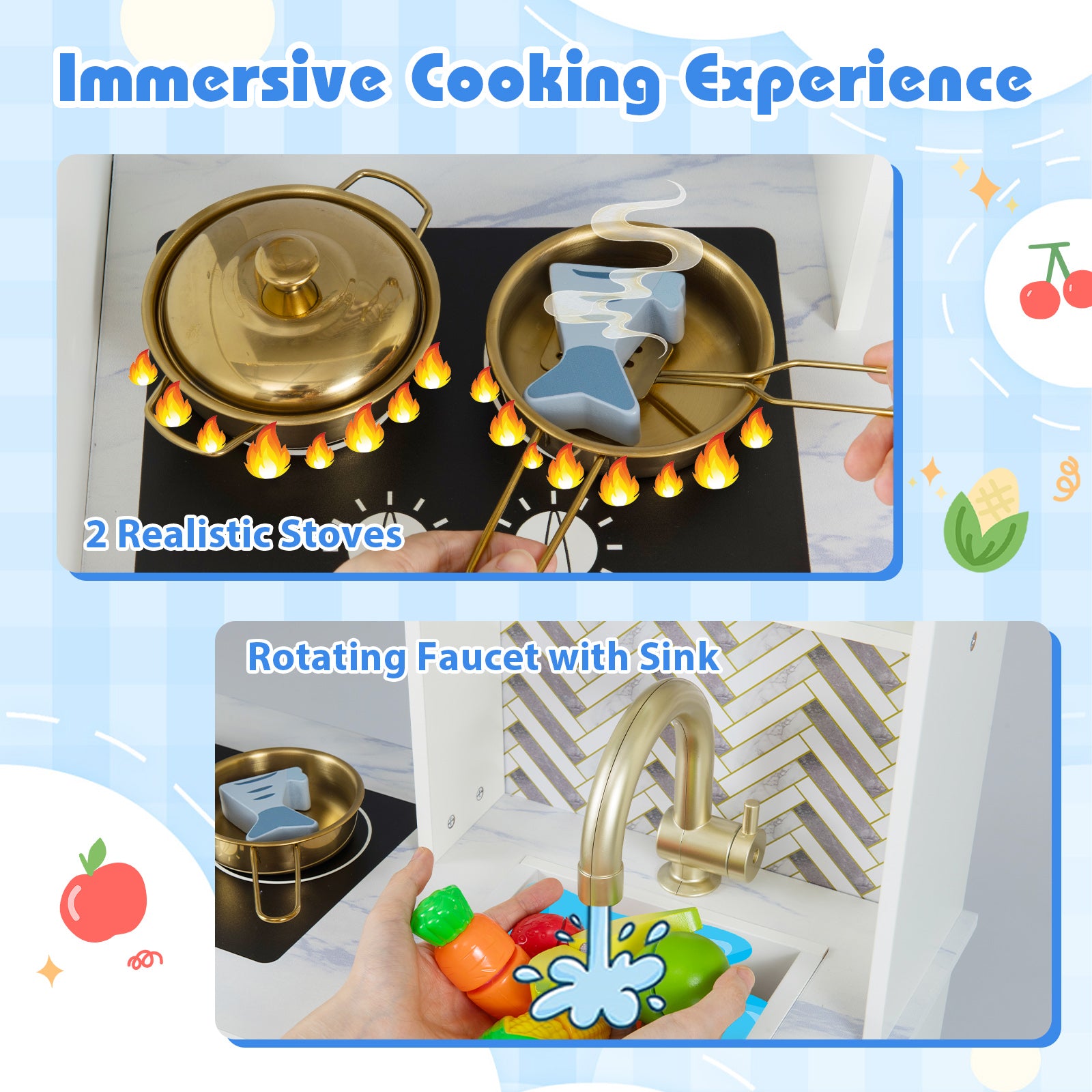 Kids Play Kitchen with Stoves and Faucet for Girls Boys Aged 3-6, White Play Kitchen Sets at Gallery Canada