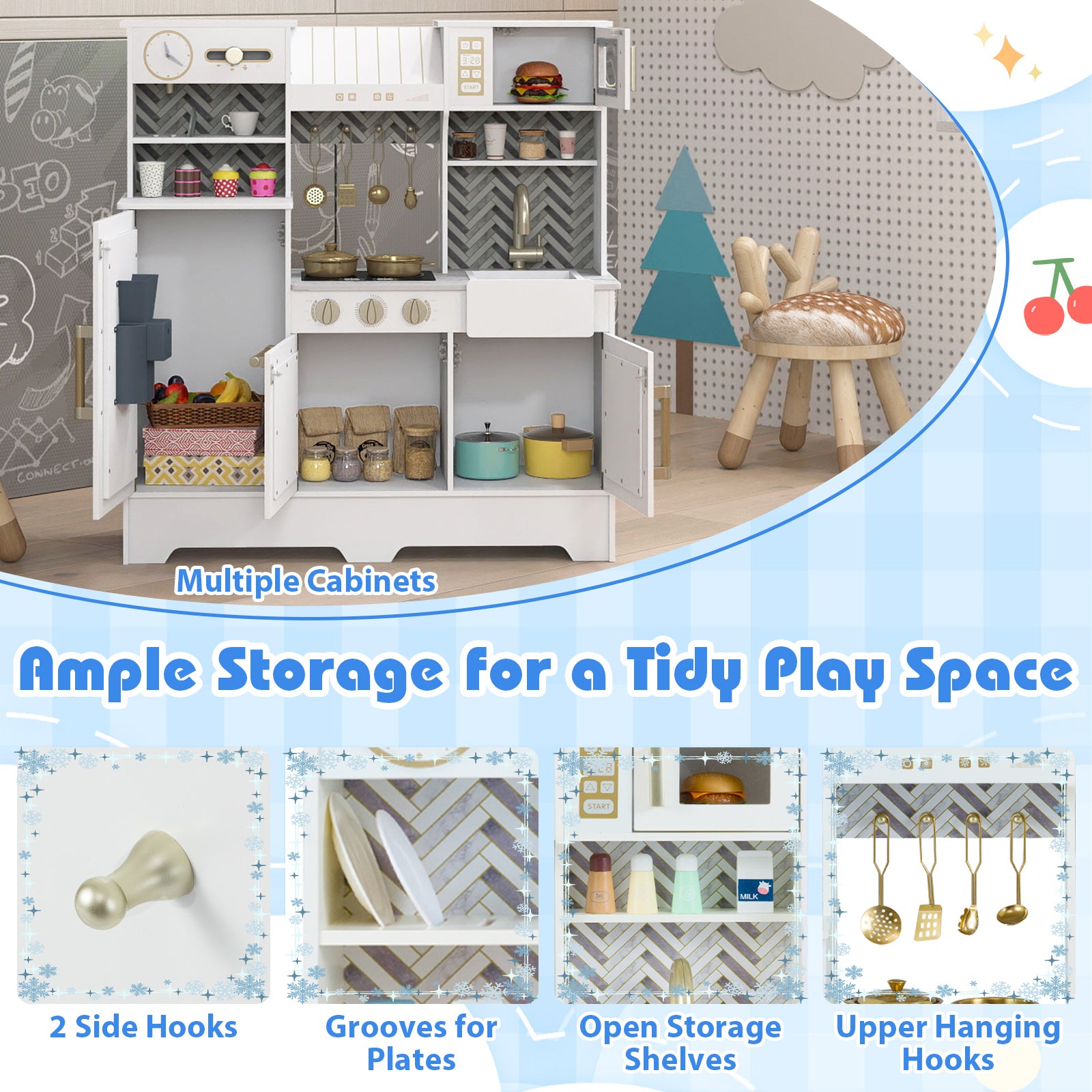 Kids Play Kitchen with Stoves and Faucet for Girls Boys Aged 3-6, White Play Kitchen Sets at Gallery Canada