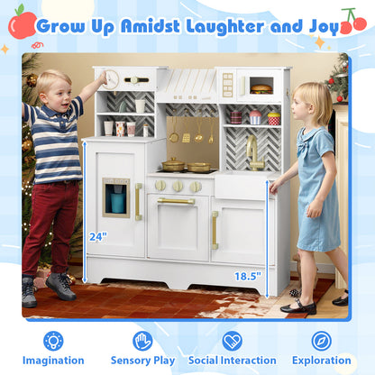 Kids Play Kitchen with Stoves and Faucet for Girls Boys Aged 3-6, White Play Kitchen Sets at Gallery Canada