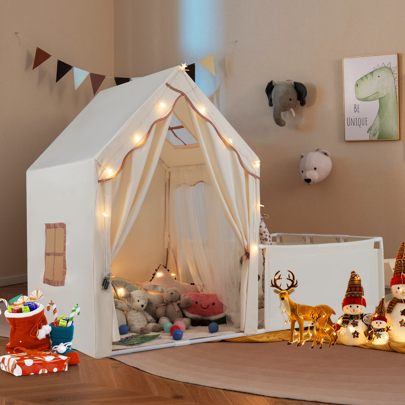 Kids Play Tent With Playpen, 2-in-1 Toddler Playhouse, Beige Play Tents & Playhouse at Gallery Canada