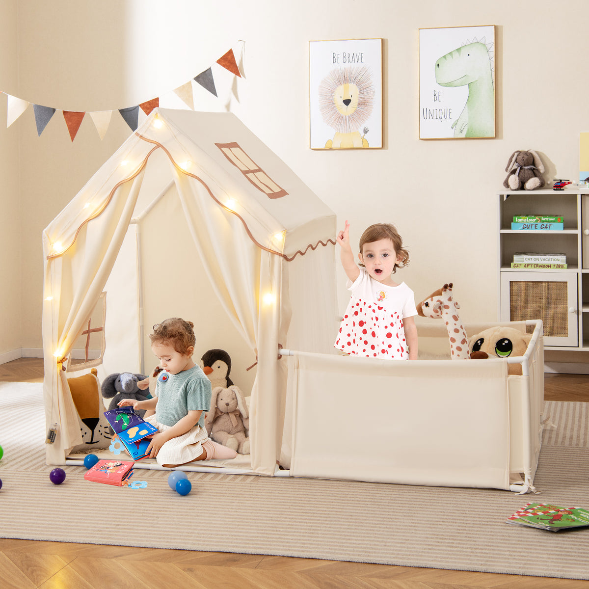 Kids Play Tent With Playpen, 2-in-1 Toddler Playhouse, Beige Play Tents & Playhouse at Gallery Canada