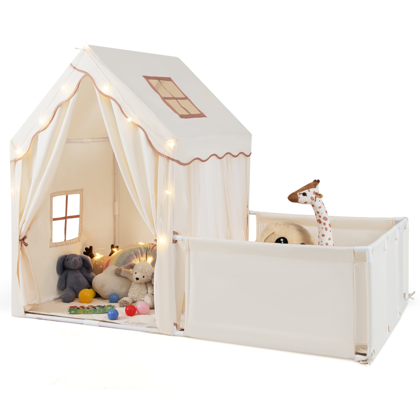 Kids Play Tent With Playpen, 2-in-1 Toddler Playhouse, Beige Play Tents & Playhouse at Gallery Canada