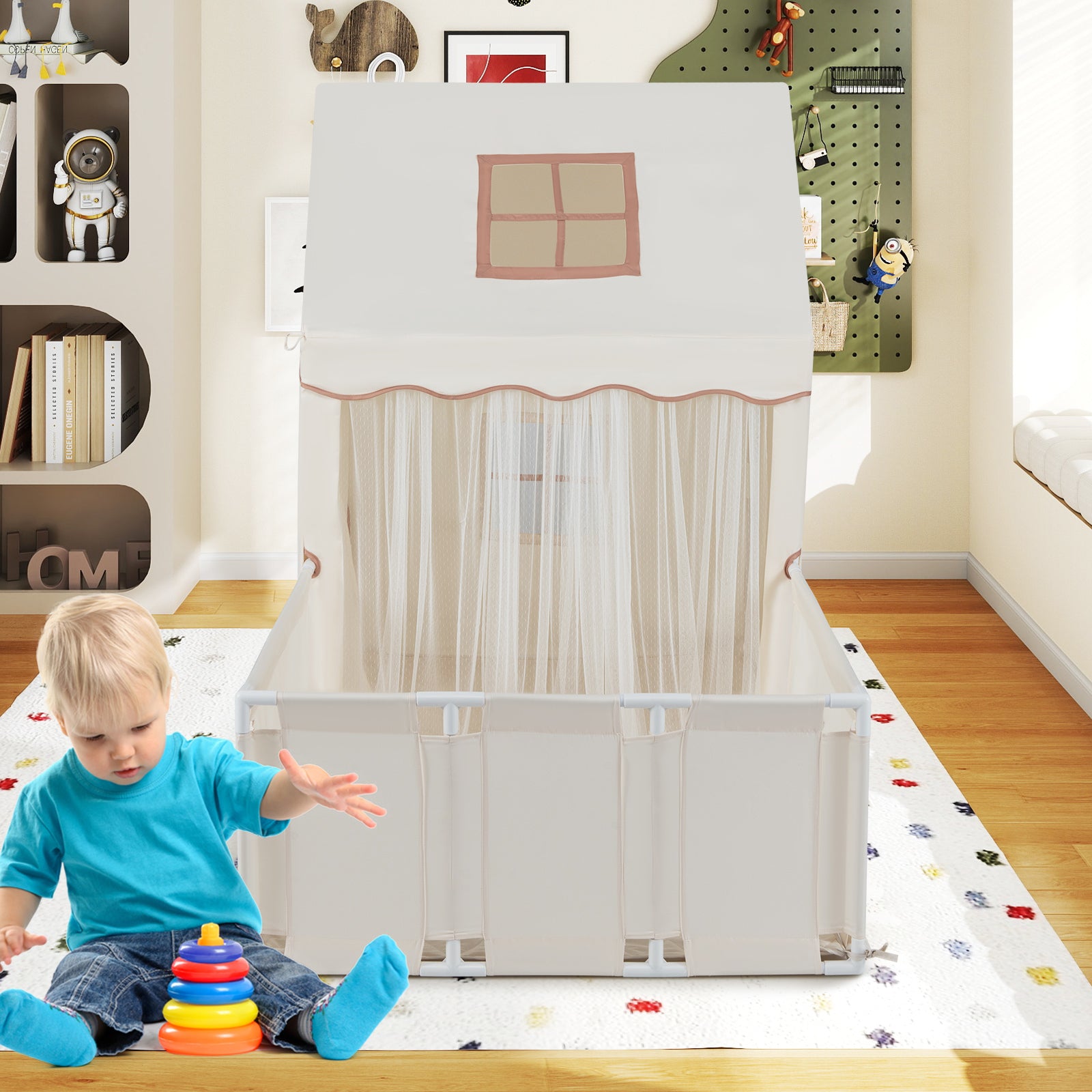 Kids Play Tent With Playpen, 2-in-1 Toddler Playhouse, Beige Play Tents & Playhouse at Gallery Canada