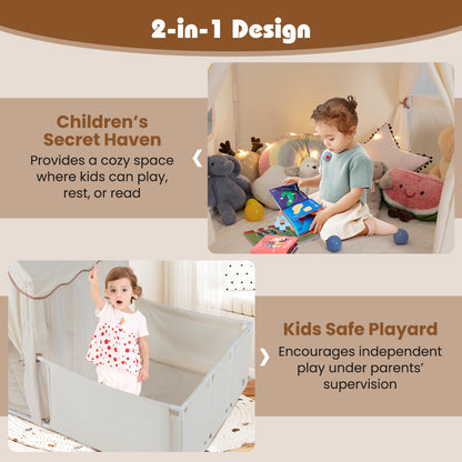 Kids Play Tent With Playpen, 2-in-1 Toddler Playhouse, Beige Play Tents & Playhouse at Gallery Canada