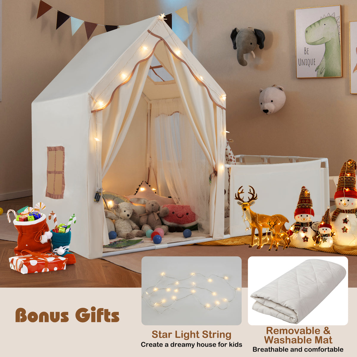 Kids Play Tent With Playpen, 2-in-1 Toddler Playhouse, Beige Play Tents & Playhouse at Gallery Canada