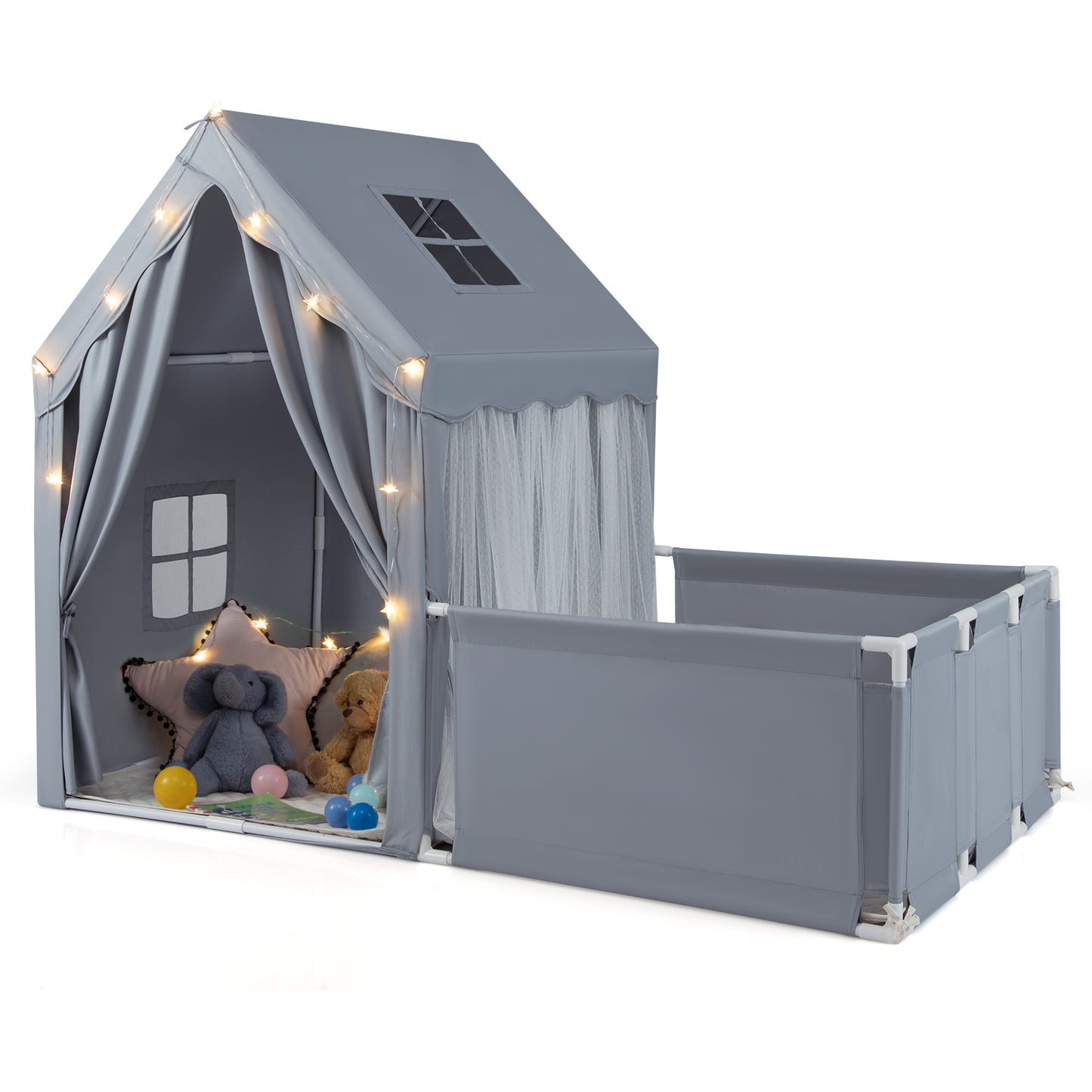 Kids Play Tent With Playpen, 2-in-1 Toddler Playhouse, Gray Play Tents & Playhouse at Gallery Canada
