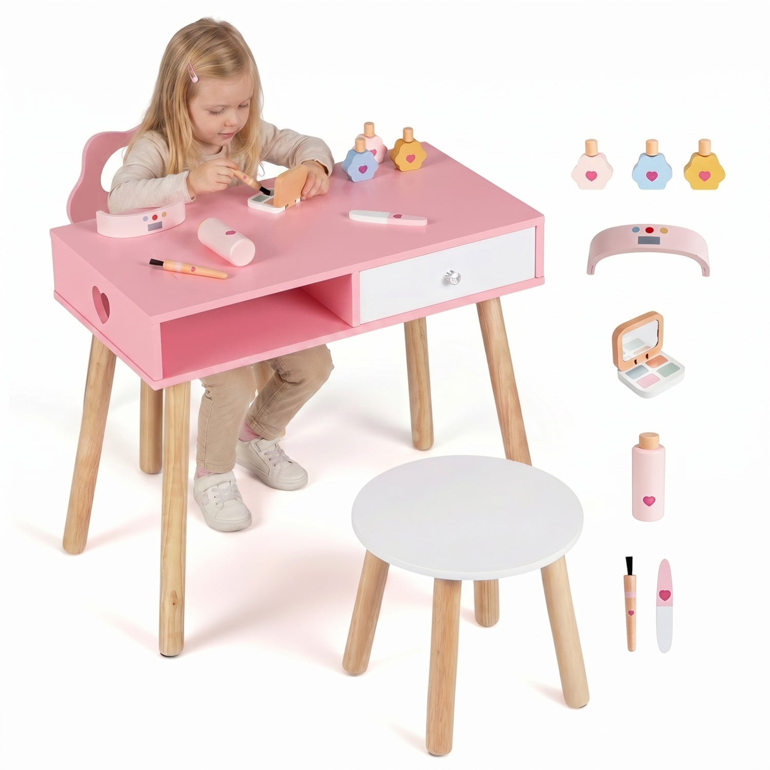 Kids Pretend Nail Salon Playset With Chair, Stool, Makeup Kit, Pink Kids Vanities at Gallery Canada