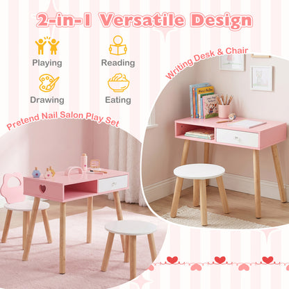 Kids Pretend Nail Salon Playset With Chair, Stool, Makeup Kit, Pink Kids Vanities at Gallery Canada
