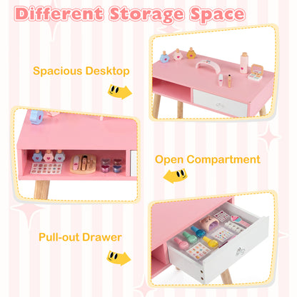 Kids Pretend Nail Salon Playset With Chair, Stool, Makeup Kit, Pink Kids Vanities at Gallery Canada