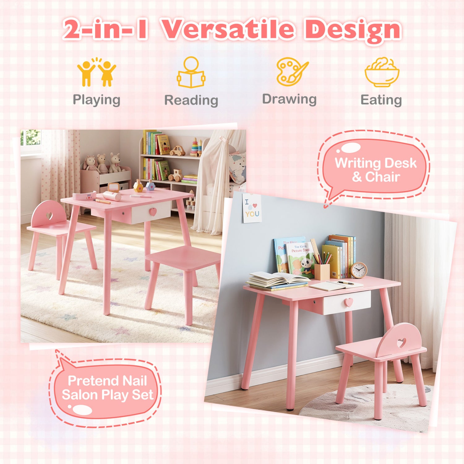 Kids Pretend Nail Salon Playset, Wooden Makeup, Pink Play Kitchen Sets at Gallery Canada