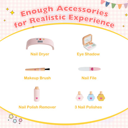 Kids Pretend Nail Salon Playset, Wooden Makeup, Pink Play Kitchen Sets at Gallery Canada
