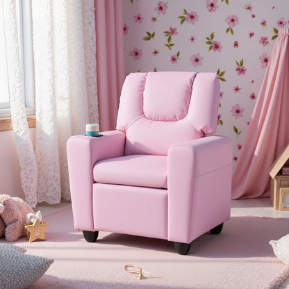 Kids Recliner Chair, Push Back Toddler Armchair With Cup Holder, Pink Kids Chairs & Seating at Gallery Canada