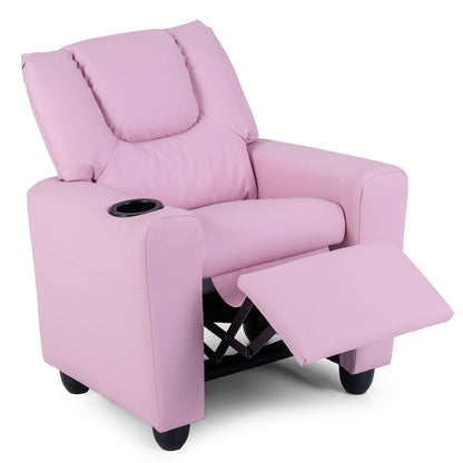 Kids Recliner Chair, Push Back Toddler Armchair With Cup Holder, Pink Kids Chairs & Seating at Gallery Canada