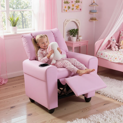 Kids Recliner Chair, Push Back Toddler Armchair With Cup Holder, Pink Kids Chairs & Seating at Gallery Canada