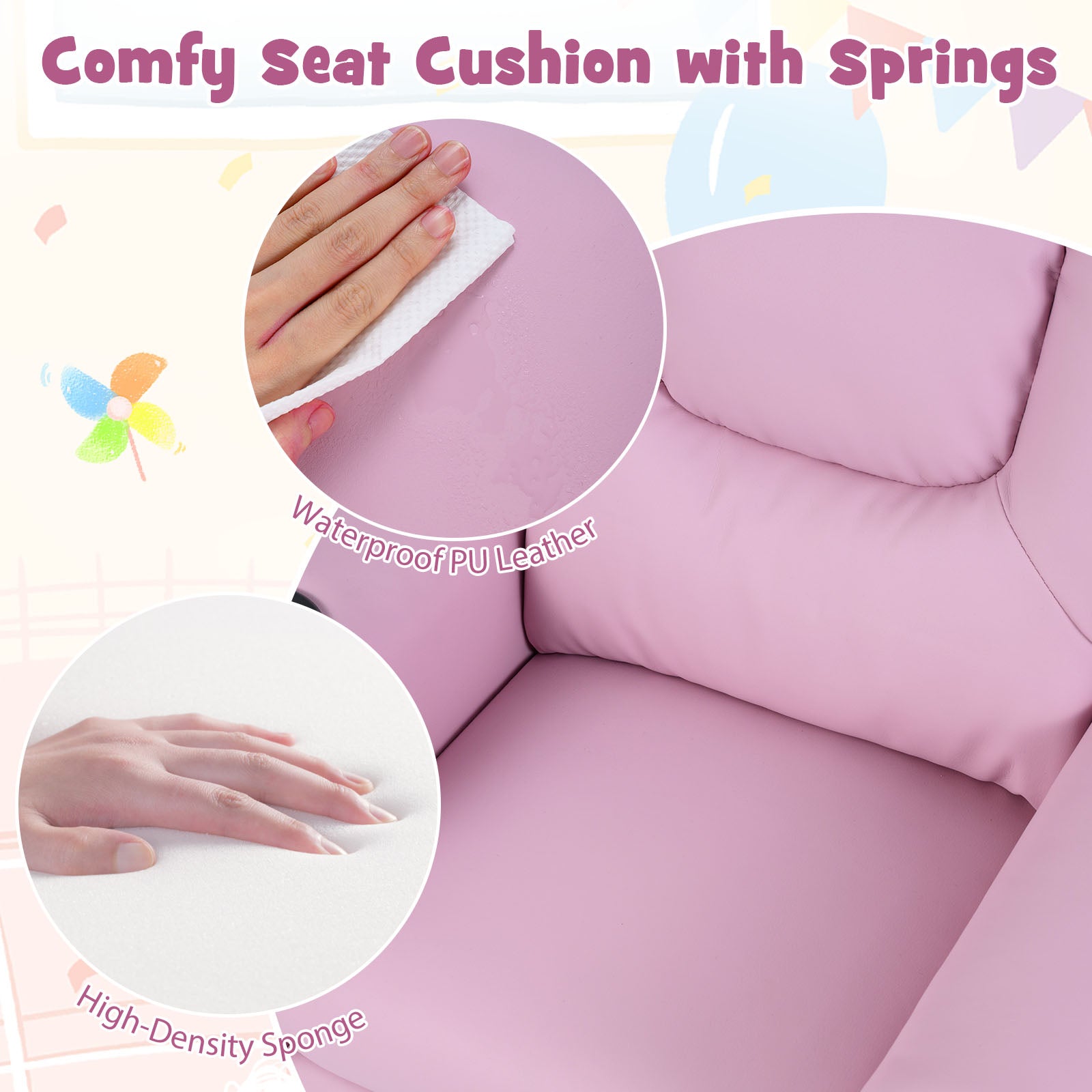 Kids Recliner Chair, Push Back Toddler Armchair With Cup Holder, Pink Kids Chairs & Seating at Gallery Canada