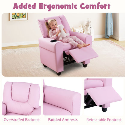 Kids Recliner Chair, Push Back Toddler Armchair With Cup Holder, Pink Kids Chairs & Seating at Gallery Canada