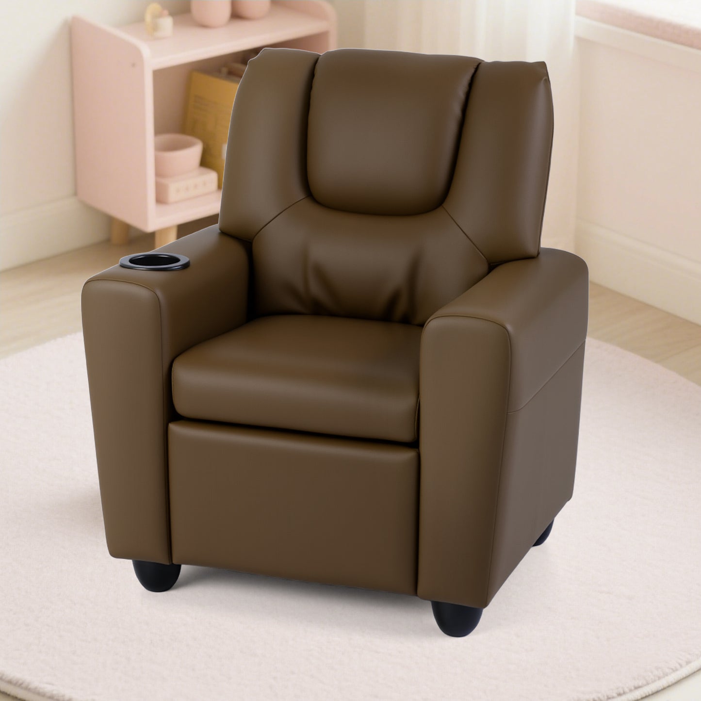 Kids Recliner Chair, Push Back Toddler Armchair With Cup Holder, Brown Kids Chairs & Seating at Gallery Canada