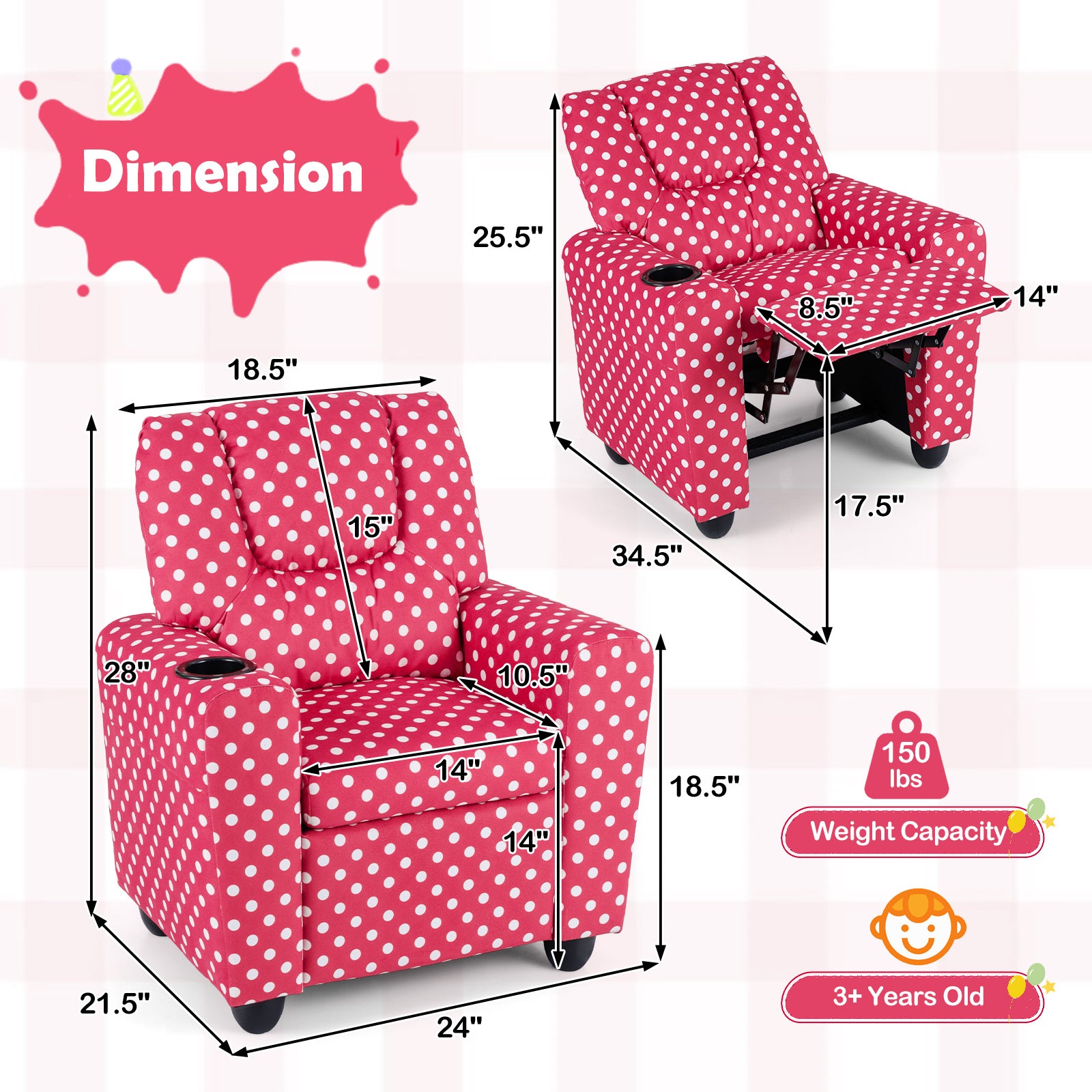 Kids Recliner Chair, Push Back Toddler Armchair With Cup Holder, Red Kids Chairs & Seating at Gallery Canada