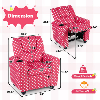 Kids Recliner Chair, Push Back Toddler Armchair With Cup Holder, Red Kids Chairs & Seating at Gallery Canada