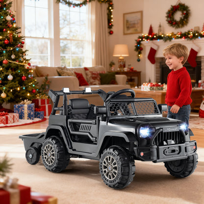 Kids Ride On UTV Car with Detachable Trailer 12V Battery Powered Ride On Truck, Black Powered Ride On Toys at Gallery Canada