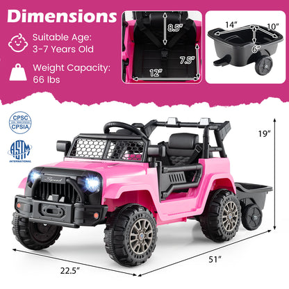 Kids Ride On UTV Car with Detachable Trailer 12V Battery Powered Ride On Truck, Pink Powered Ride On Toys at Gallery Canada