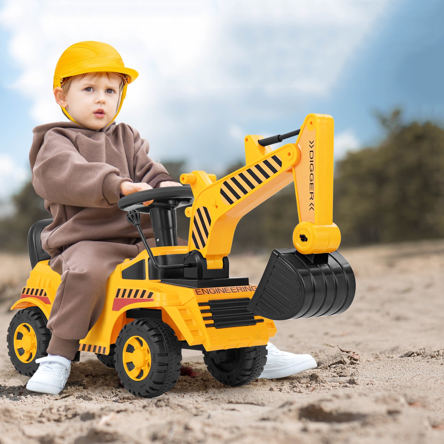 Kids Ride On Excavator, Adjustable Shovel, Yellow Push & Pedal Ride On Toys at Gallery Canada