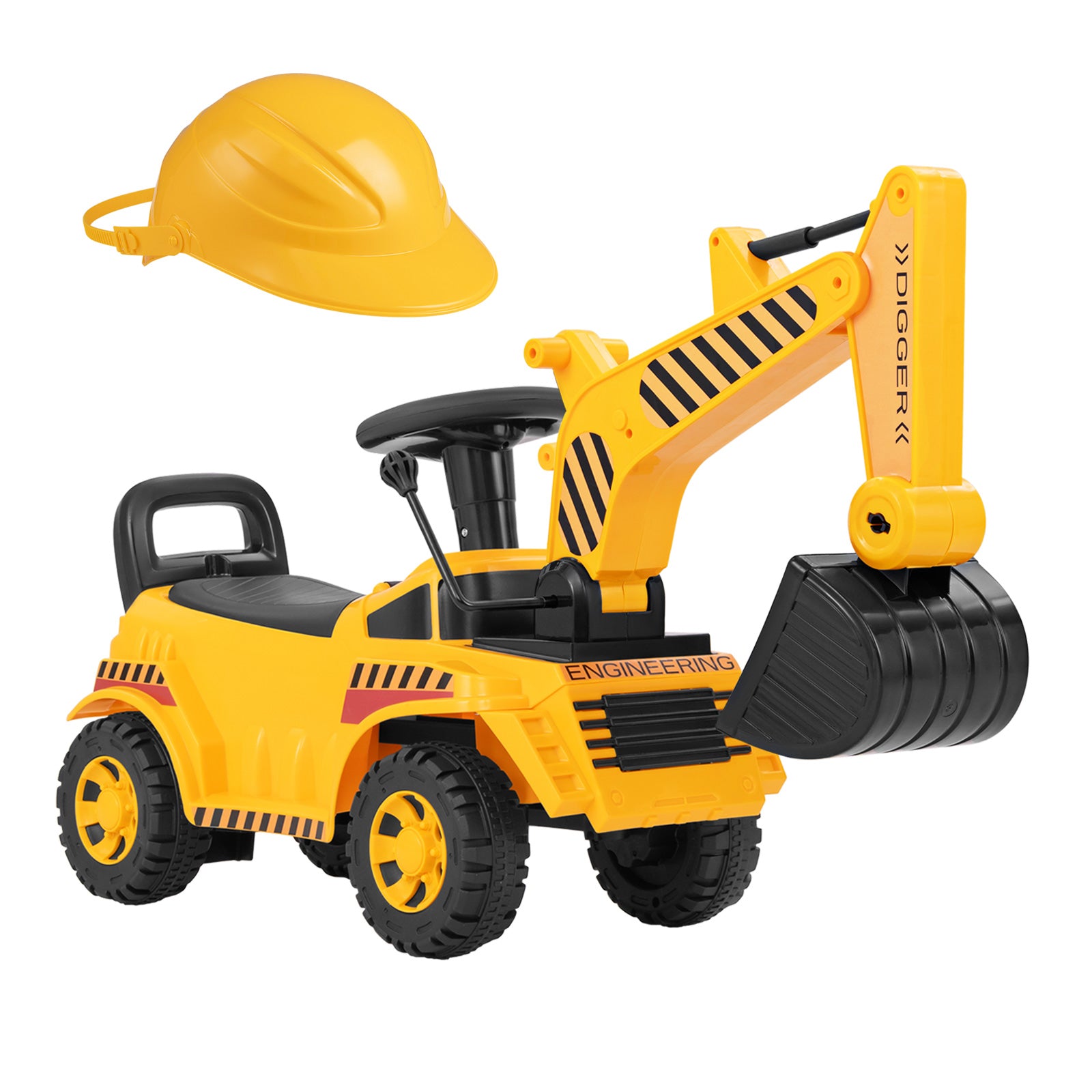Kids Ride On Excavator, Adjustable Shovel, Yellow Push & Pedal Ride On Toys Yellow at Gallery Canada